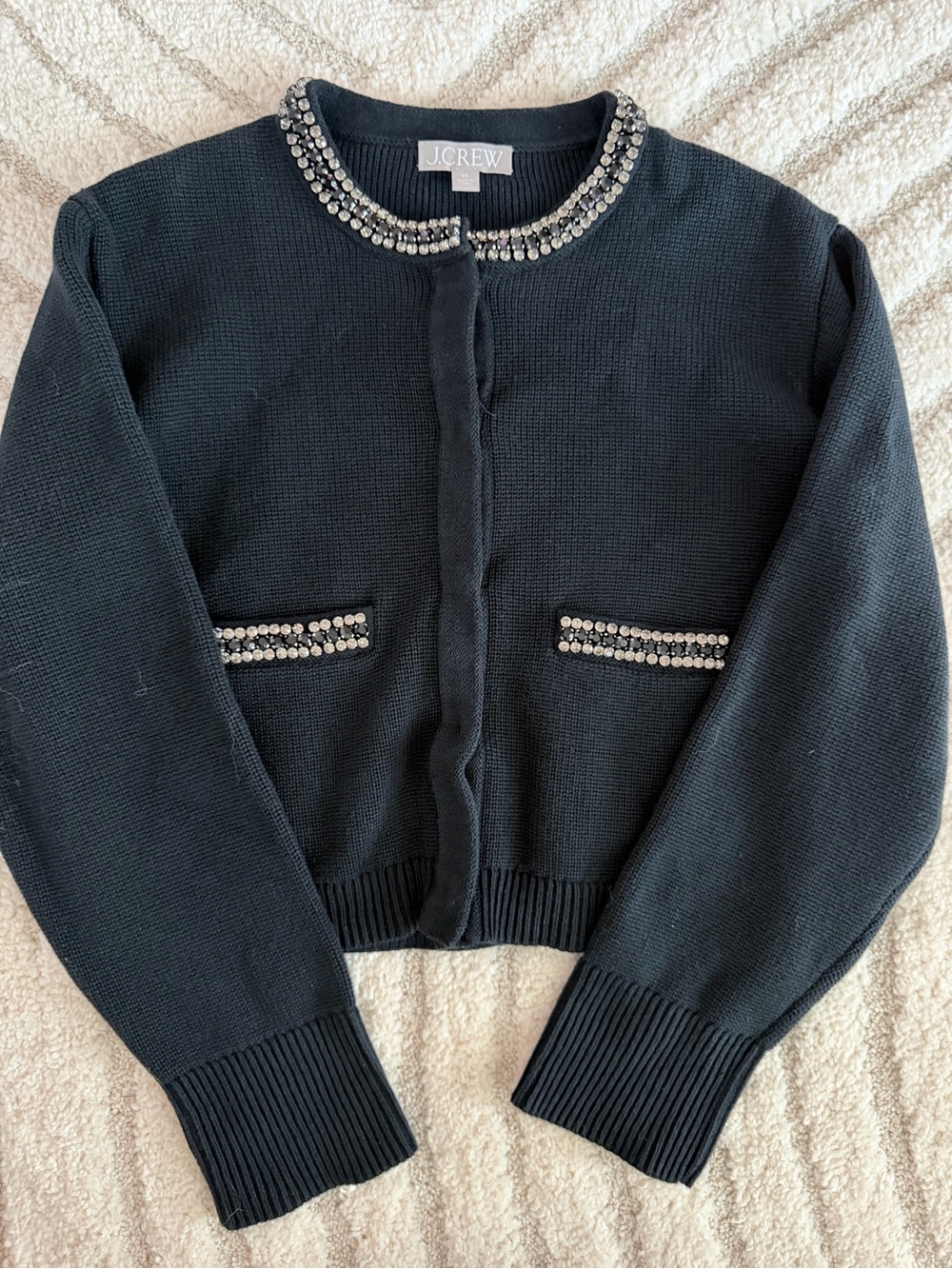 J. Crew Black Jeweled Collar Cardigan